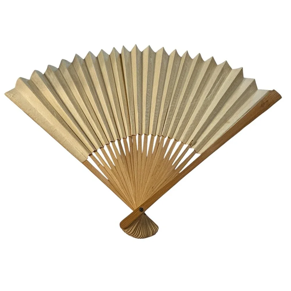 Vintage Chinese Folding Fan Bamboo‎ Paper Ink Landscape Mountain Scene - Picture 2 of 9